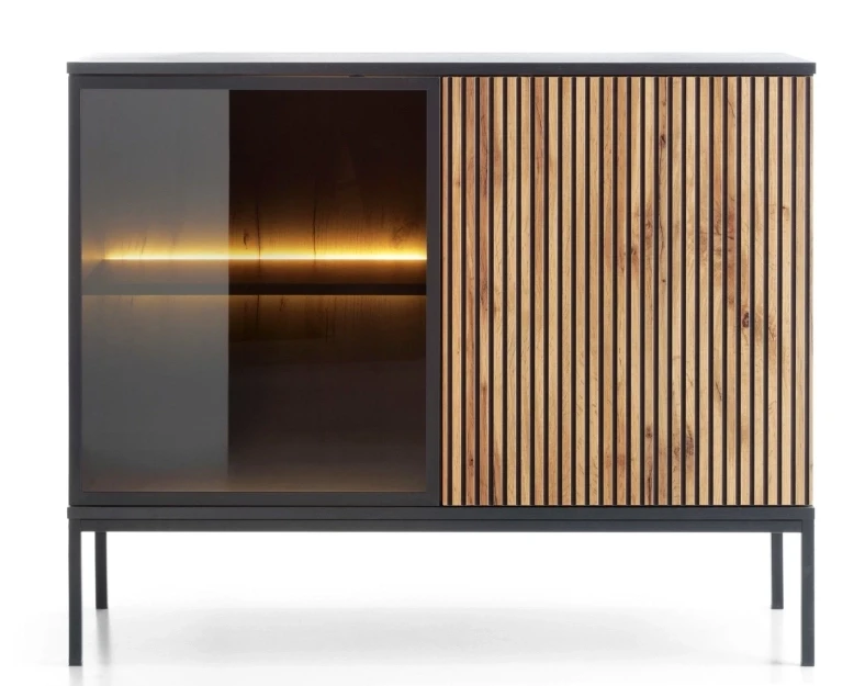 Komoda SENTO z LED 104x83x39 cm czarny/dąb wotan