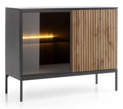 Komoda SENTO z LED 104x83x39 cm czarny/dąb wotan