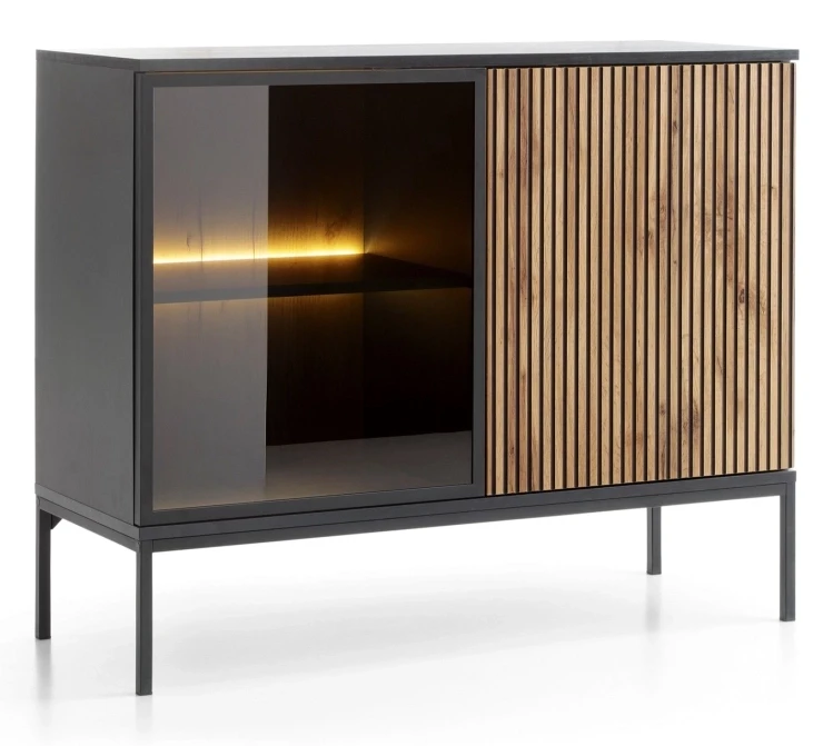 Komoda SENTO z LED 104x83x39 cm czarny/dąb wotan