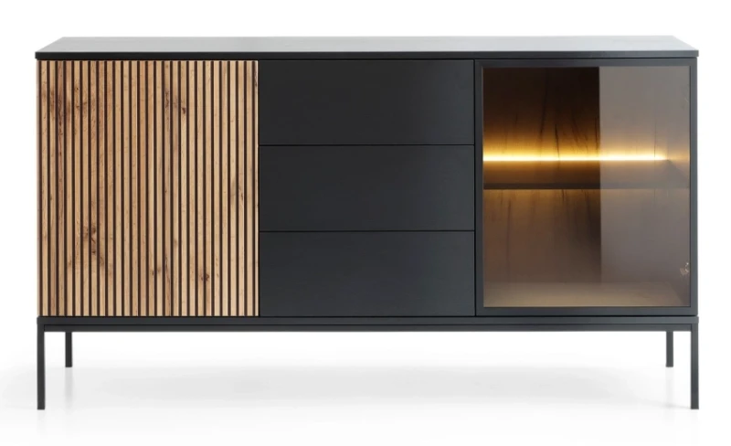 Komoda SENTO z LED 154x83x39 cm czarny/dąb wotan