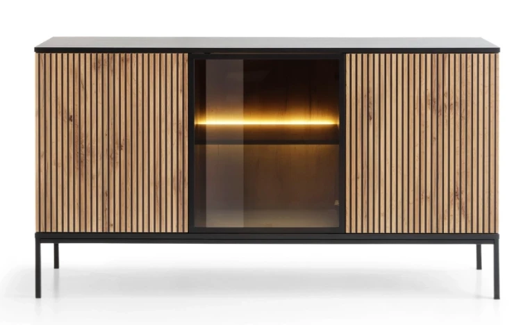 Komoda SENTO z LED 154x83x39 cm czarny/dąb wotan