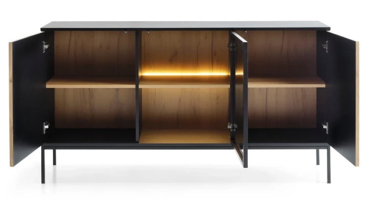 Komoda SENTO z LED 154x83x39 cm czarny/dąb wotan