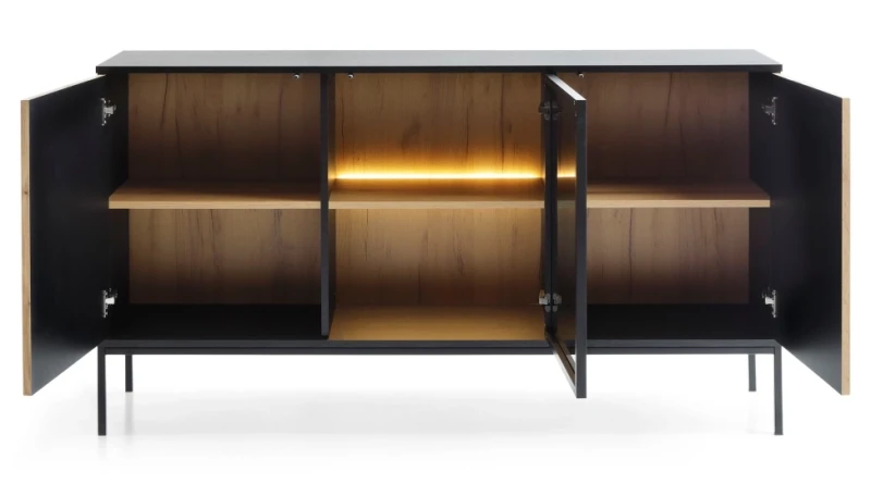 Komoda SENTO z LED 154x83x39 cm czarny/dąb wotan