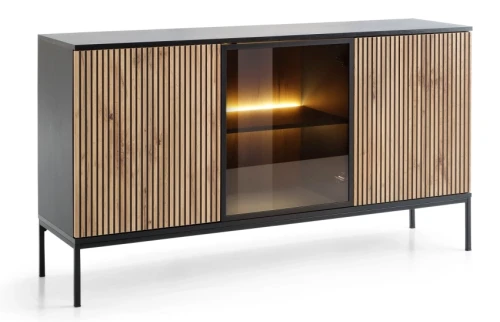 Komoda SENTO z LED 154x83x39 cm czarny/dąb wotan