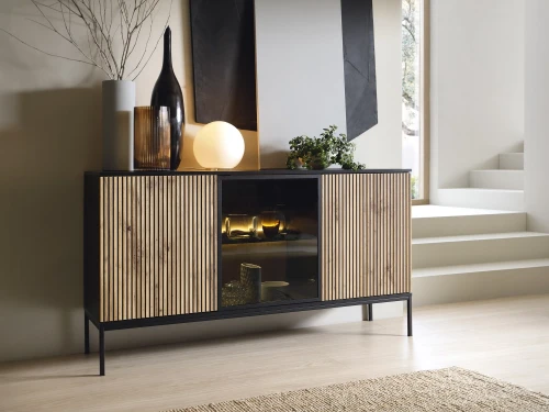 Komoda SENTO z LED 154x83x39 cm czarny/dąb wotan
