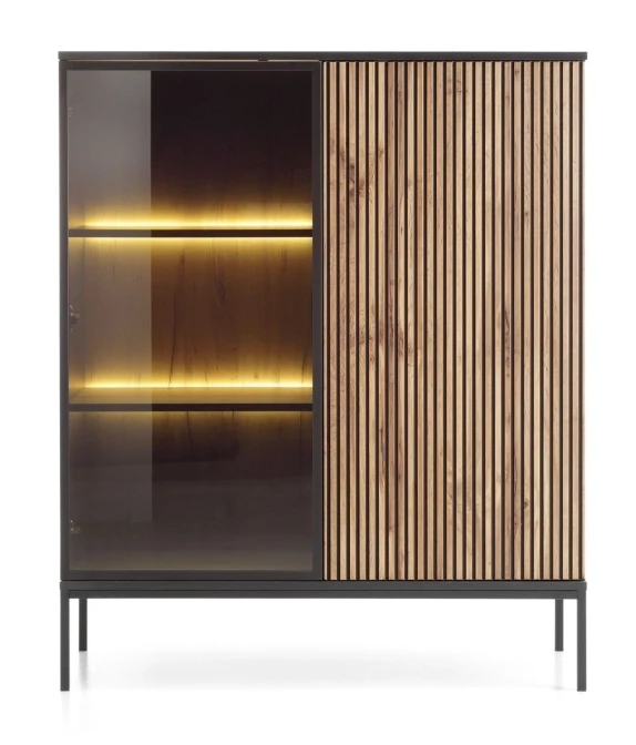 Witryna regał SENTO z LED 104x126x39 cm czarny/dąb wotan