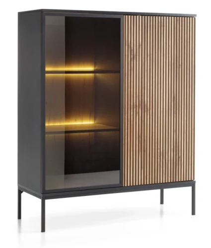 Witryna regał SENTO z LED 104x126x39 cm czarny/dąb wotan