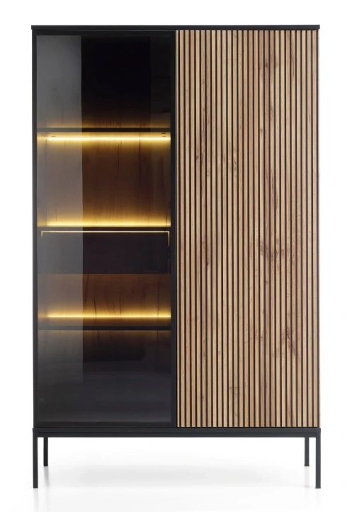 Witryna regał SENTO z LED 104x166x39 cm czarny/dąb wotan