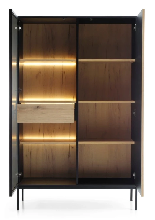 Witryna regał SENTO z LED 104x166x39 cm czarny/dąb wotan