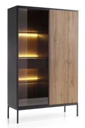 Witryna regał SENTO z LED 104x166x39 cm czarny/dąb wotan