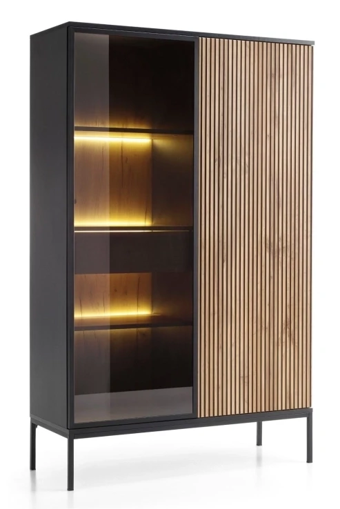 Witryna regał SENTO z LED 104x166x39 cm czarny/dąb wotan