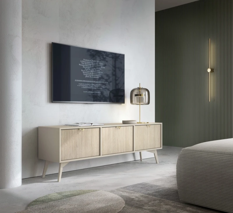 Szafka RTV Forest beż piaskowy/jodełka scandi 158 cm