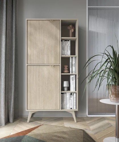 Regał witryna beż piaskowy/jodełka scandi 160 cm