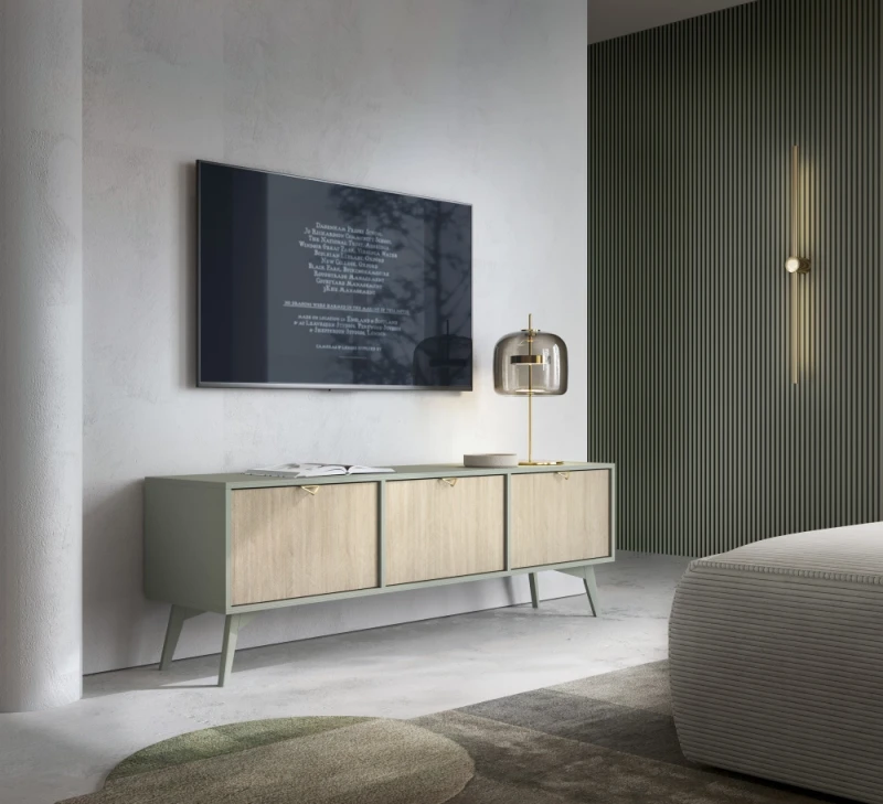 Szafka RTV Forest eukaliptus/jodełka scandi 158 cm