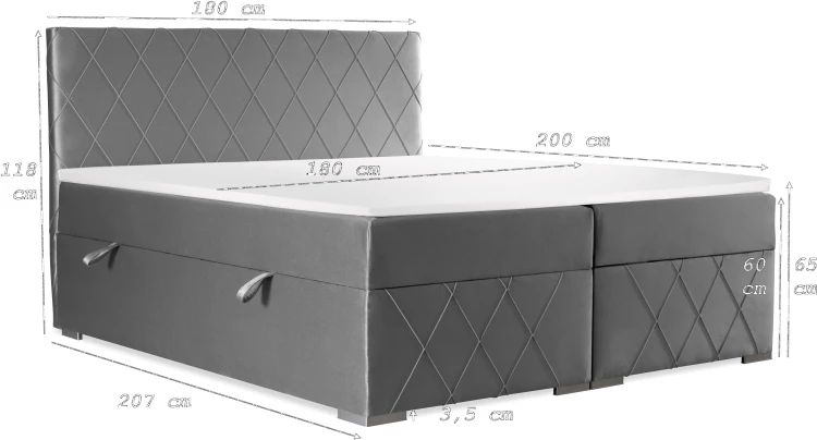 Łóżko kontynentalne Royal z pojemnikiem 180x200 dwuosobowe tapicerowane