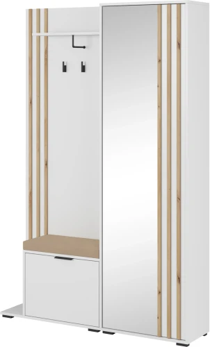 Garderoba Nelly z lustrem 131x192x40 cm biała lamela dąb artisan