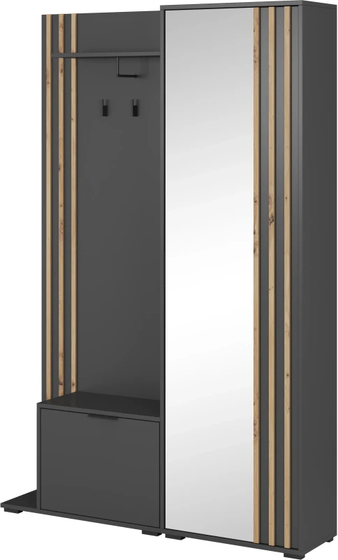 Garderoba Nelly z lustrem 131x192x40 cm grafitowa lamela dąb artisan bez poduszki