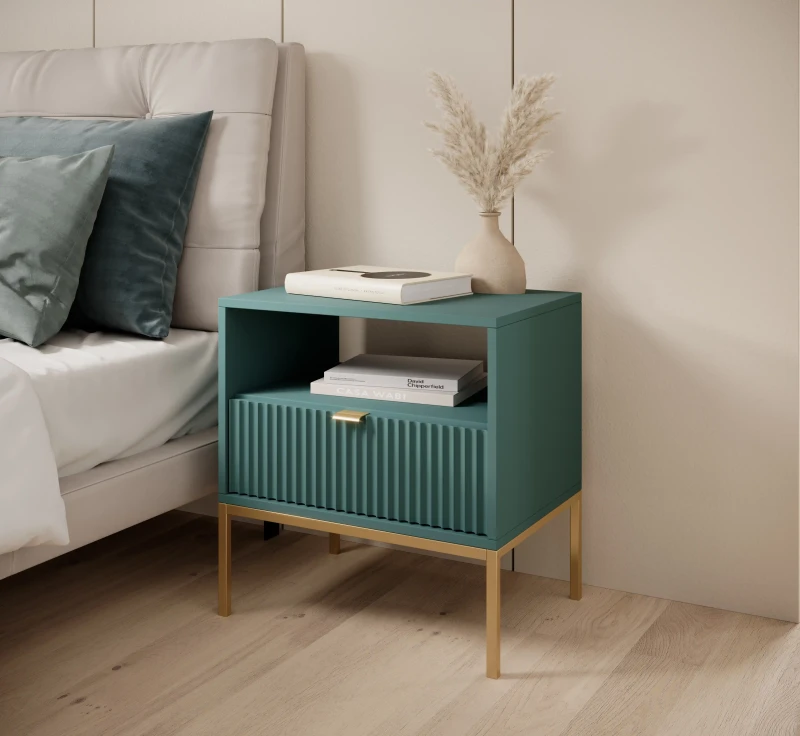 Szafka nocna Nova z szufladą LABRADOR stelaż złoty / uchwyt złoty