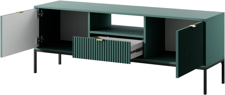 Szafka RTV Nova 154cm LABRADOR stelaż czarny / uchwyty złote