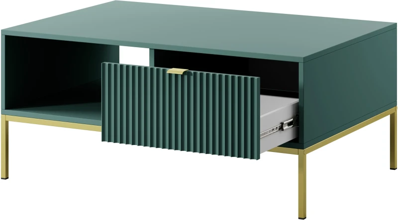 Stolik kawowy Nova z szufladą LABRADOR zielony uchwyt złoty