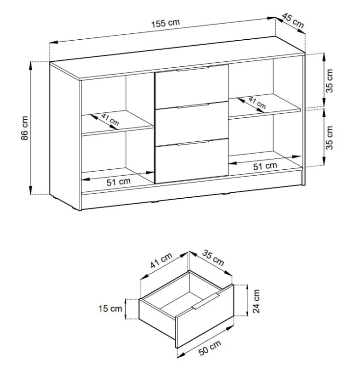 Komoda Nelly 3D 86x155x45 cm wymiary