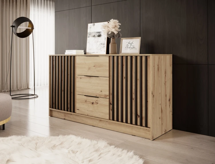 Komoda Nelly 3D 86x155x45 cm dąb artisan / lamela czarna