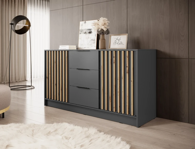 Komoda Nelly 3D 86x155x45 cm grafit / lamela artisan