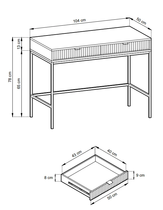 Toaletka Nova 104 cm z szufladami biała wymiary