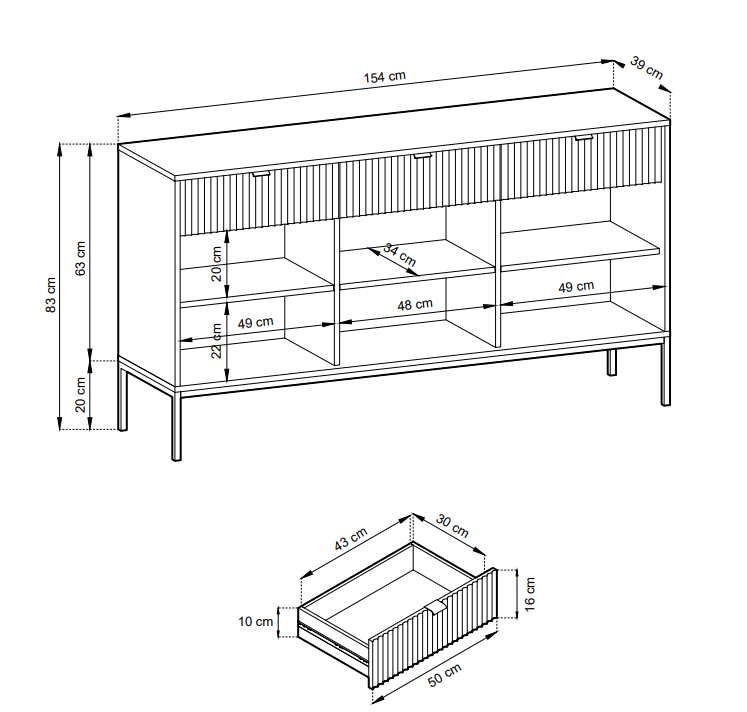 Komoda Nova 154 cm biała wymiary