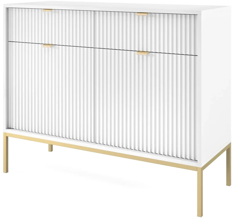 Komoda Nova 104 cm biała złoty stelaż