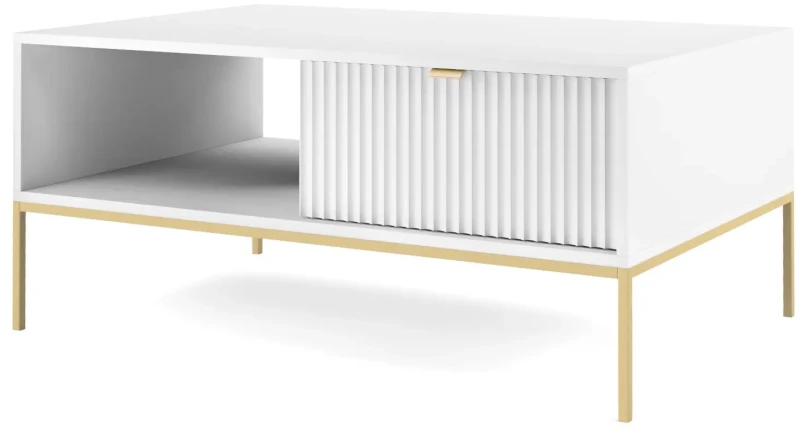 Stolik kawowy Nova 104 cm z szufladą biały złoty stelaż