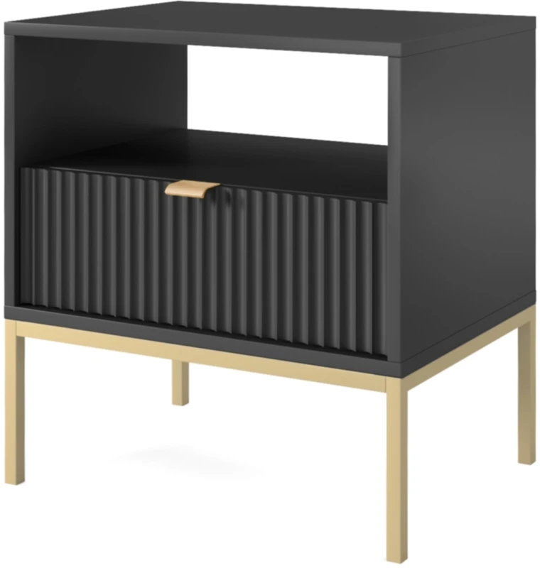 Szafka nocna Nova z szufladą czarna złoty stelaż