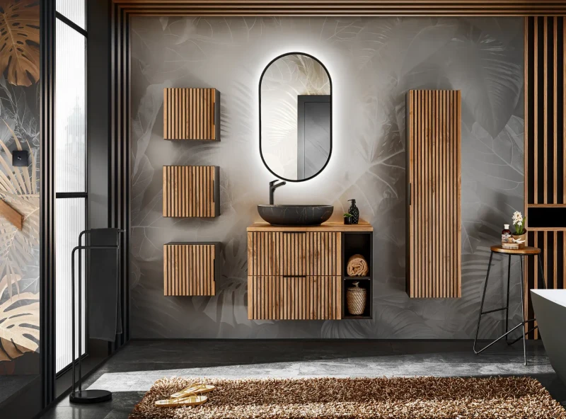 Szafka pod umywalkę 60 cm Xilo czarny / dąb wotan