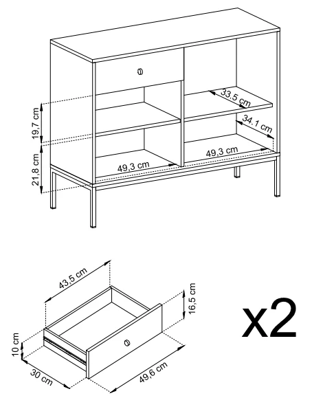 Komoda Mono 104 cm wąska beż piaskowy wymiary