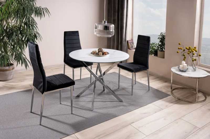 Stół Agis biały efekt marmuru/chrom 90 cm