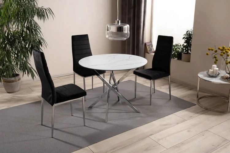 Stół Agis biały efekt marmuru/chrom 90 cm