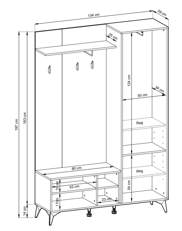 Garderoba Diamond czarny / dąb evoke wymiary
