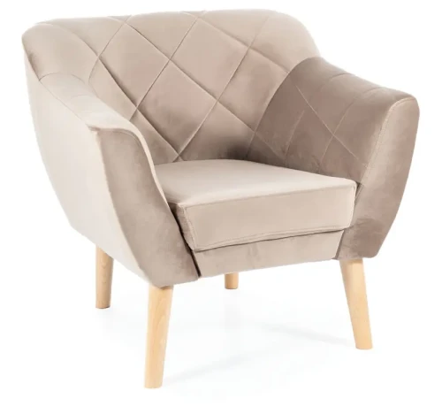 Fotel tapicerowany Karo 1 Velvet buk - ciemny beż Bluvel 40