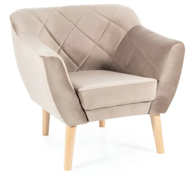 Fotel tapicerowany Karo 1 Velvet buk - ciemny beż Bluvel 40