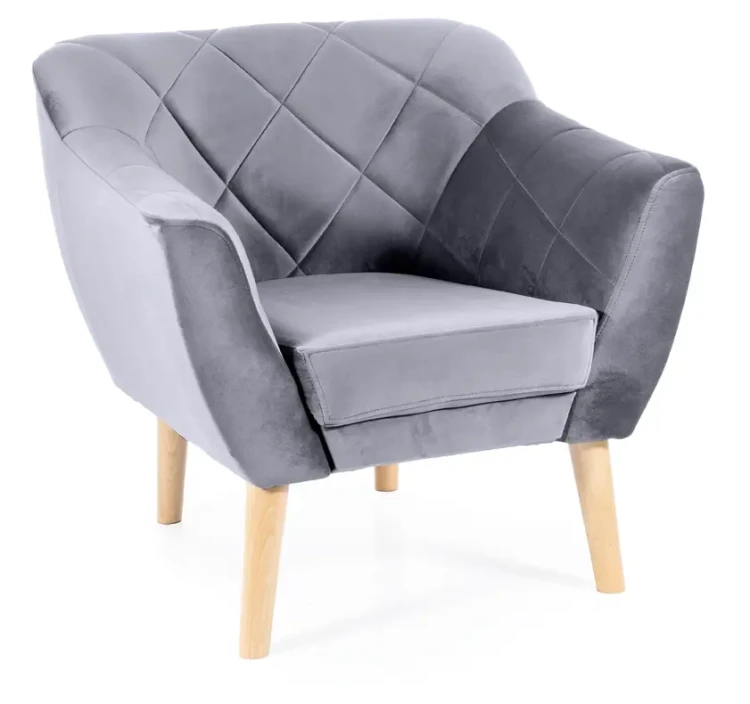 Fotel tapicerowany Karo 1 Velvet buk - szary Bluvel 14