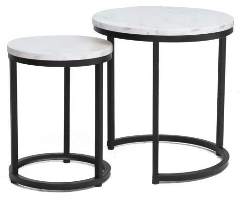 Zestaw stolików Hola biały efekt marmuru/czarny