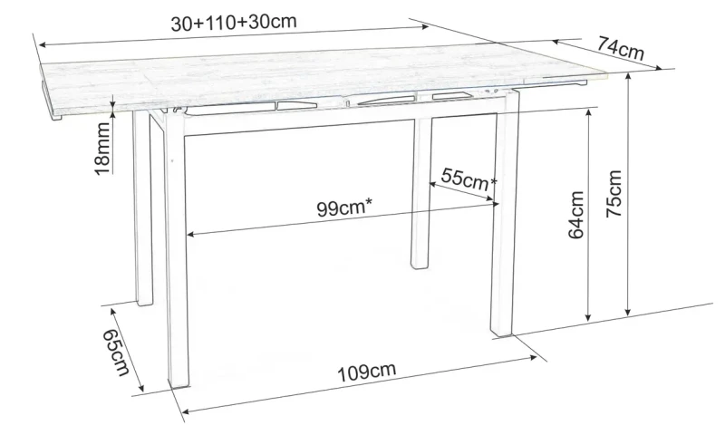 Stół rozkładany GD017 110-170 cm dąb artisan/czarny mat