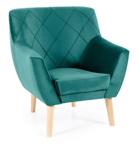 Fotel tapicerowany Kier 1 Velvet zielony Bluvel 78 / nóżki bukowe
