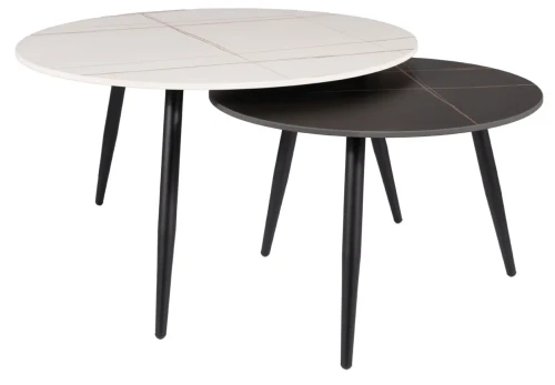 Zestaw stolików Kora B biały/czarny efekt marmuru