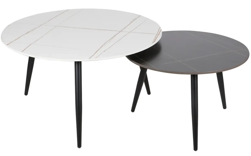 Zestaw stolików Kora B biały/czarny efekt marmuru