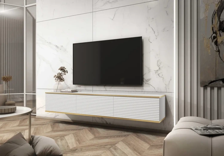 Szafka RTV Oro 175 cm lamele biały
