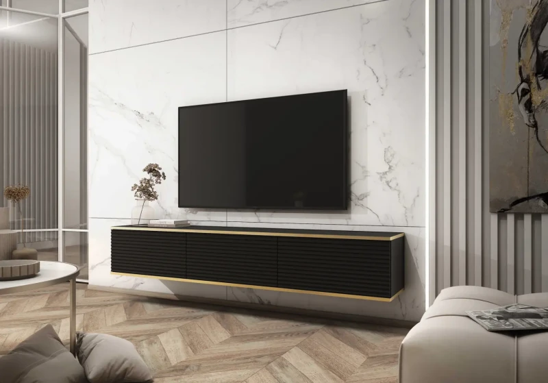Szafka RTV Oro 175 cm lamele czarny