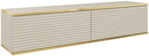 Szafka RTV Oro wisząca 135 cm lamele beż piaskowy ze złotymi wstawkami