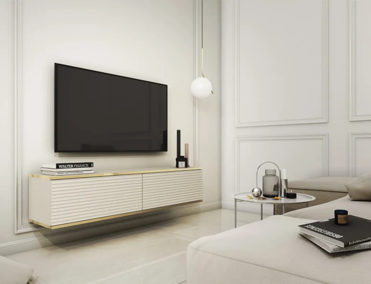 Szafka RTV Oro 135 cm lamele beż piaskowy