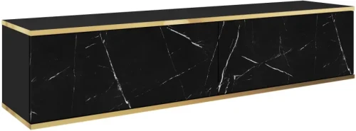 Szafka RTV Oro wisząca 135 cm marmur Royal Black ze złotymi wstawkami